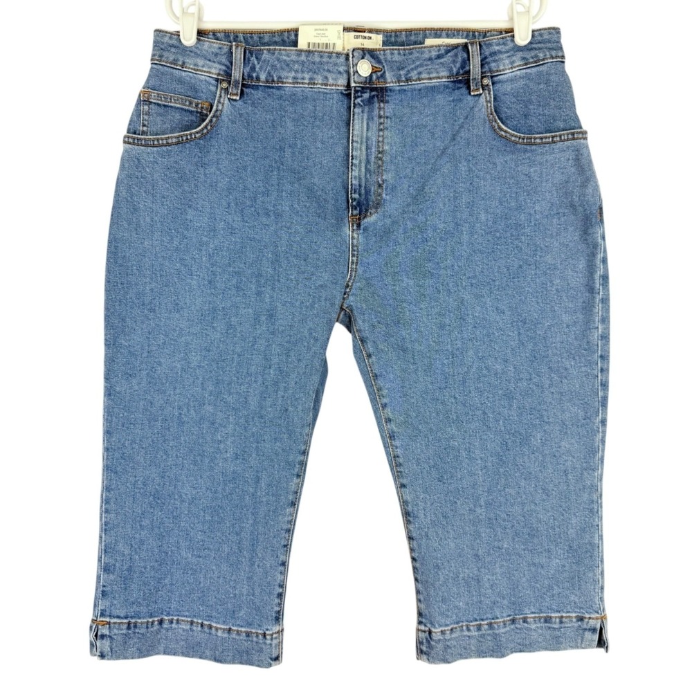 Cotton:On Womens Stretch Mid Rise 5-Pocket Blue Denim Capri Jean Sz 34 US 12 NWT